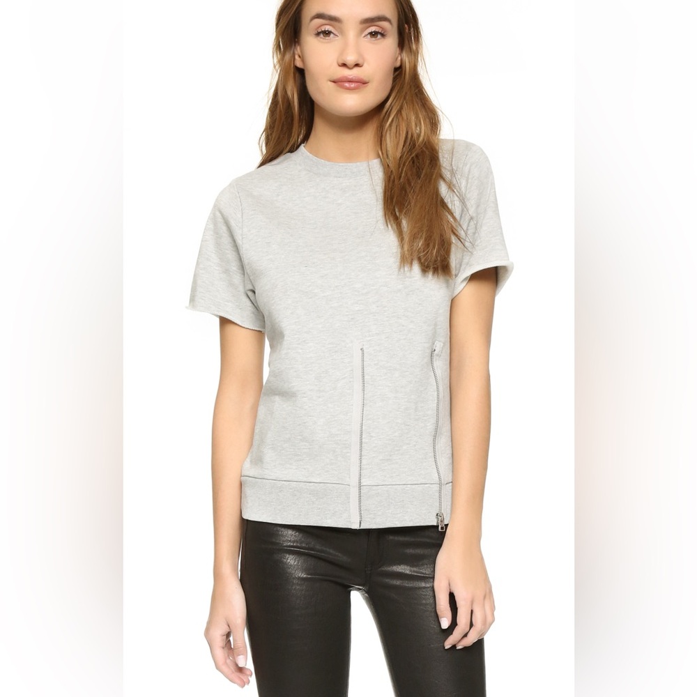 Cheap Monday Light Gray Short-Sleeve Zip-Accent Sweatshirt.